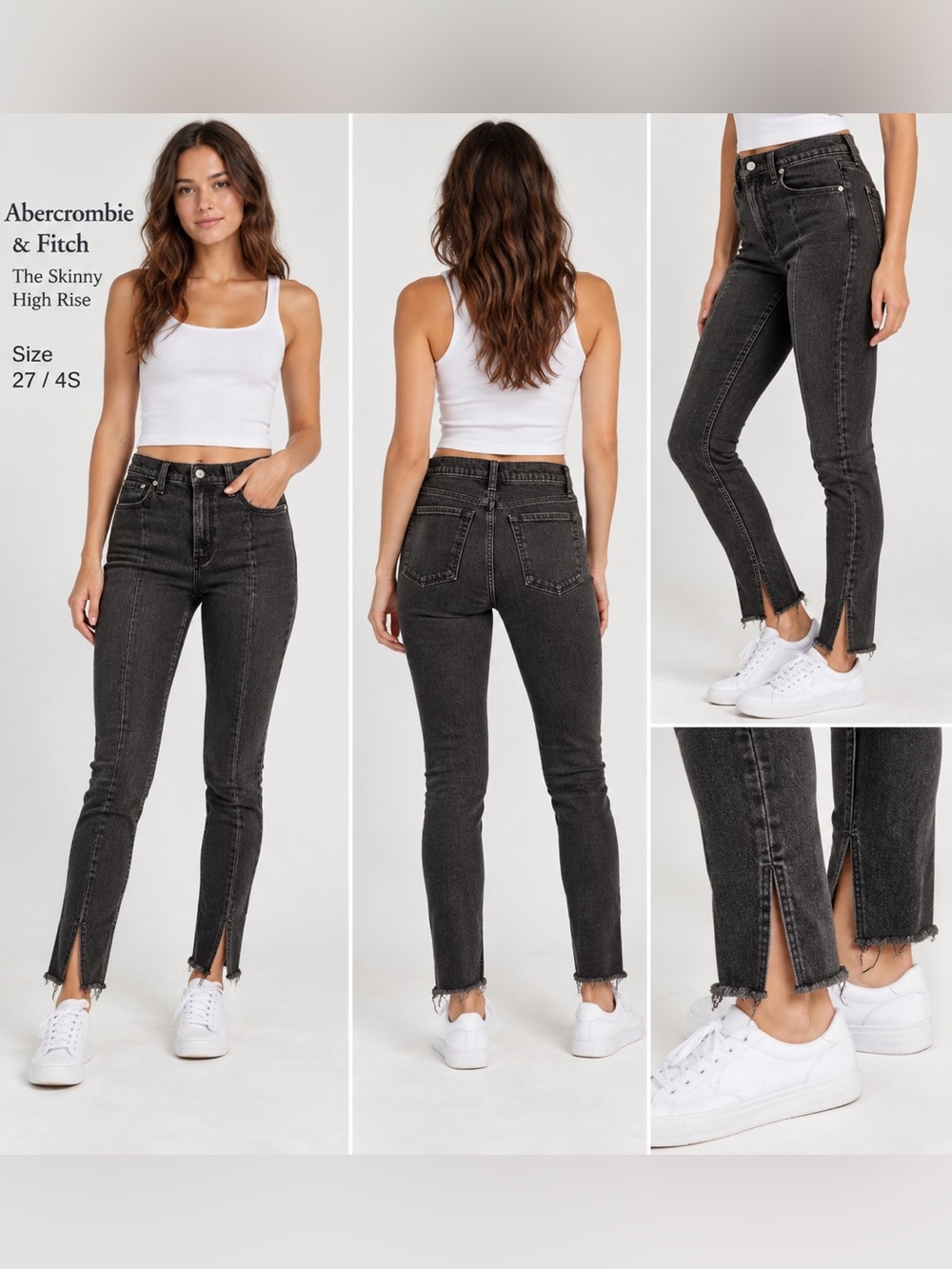 4 Short 27 Abercrombie The Skinny High Rise Jeans Black Split Raw Hem
